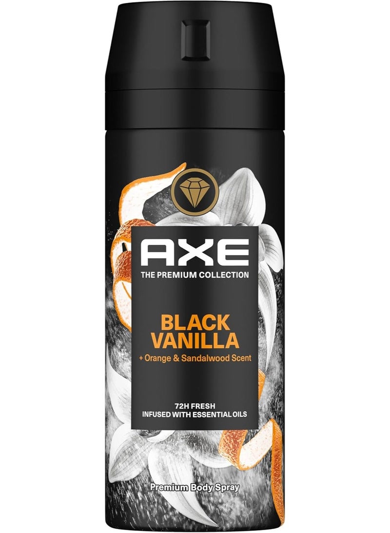 أكس مجموعة بخاخات الجسم الفاخرة للرجال  برائحة الفانيليا السوداء والبرتقال وخشب الصندل، انتعاش يدوم حتى 72 ساعة، خالٍ من الألومنيوم، 150 مل - Image 1